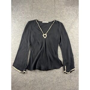 Studio M Black Crochet Trim Heart Bell Sleeve Blouse Whimsygoth Fairy Womens M